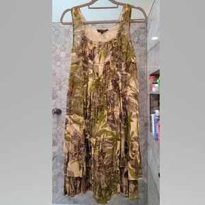 100% Cotton sleeveless dress with tie waist and bohemian layered skirt